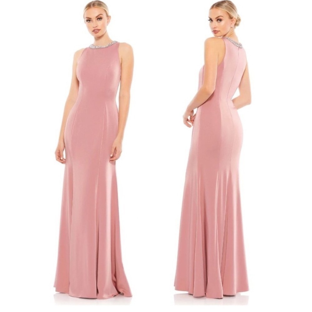 NWT Ieena MAC DUGGAL Embellished Fluted-Hem Gown in Pink 49093